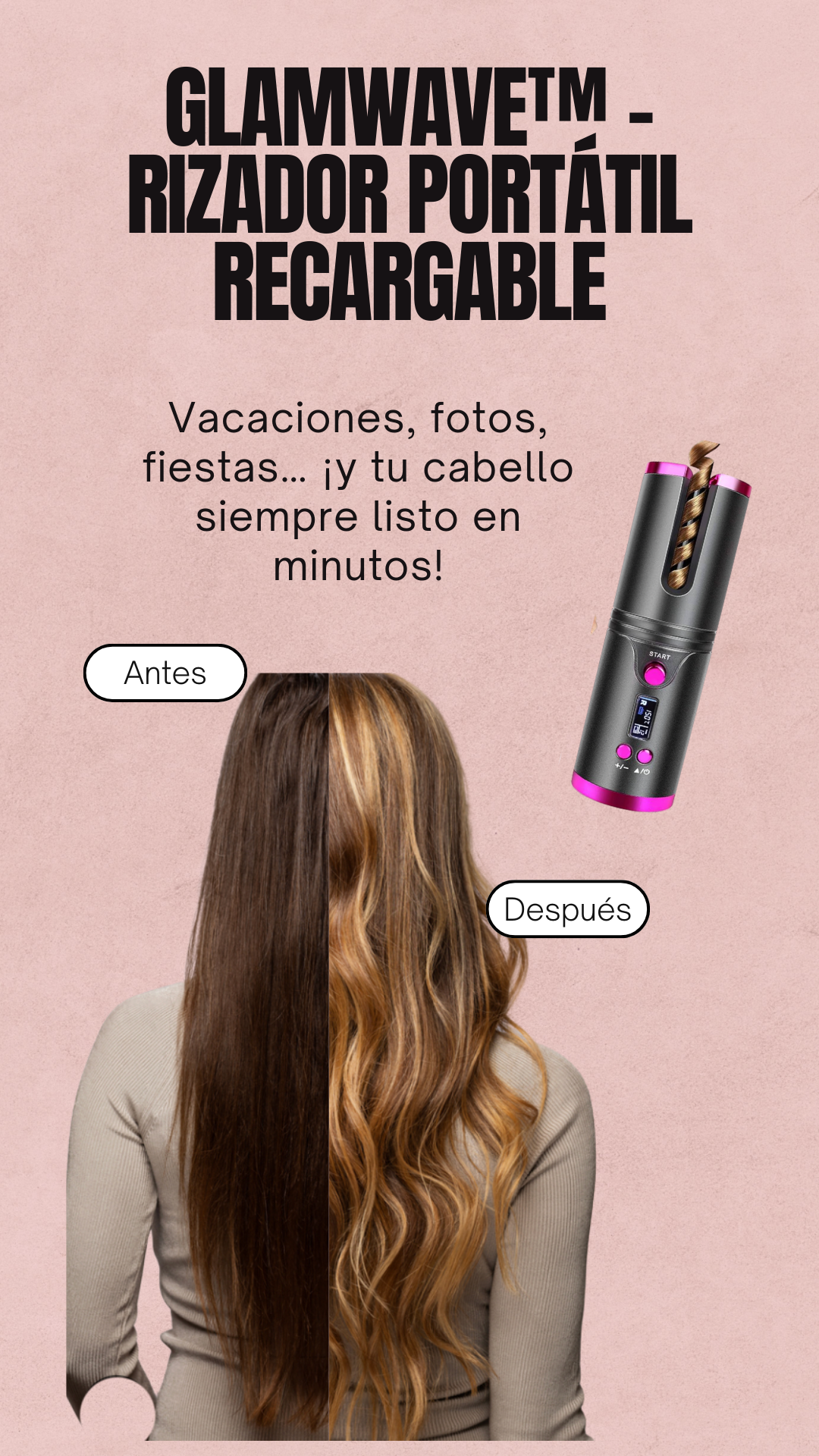 GlamWave™ – Rizador Portátil Recargable